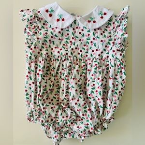 Cutest cherry (heart) print and embroidered bubble 3mo